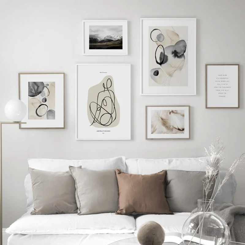 Абстрактные Фигурки узор перо гора скандинавские плакаты и принты настенная