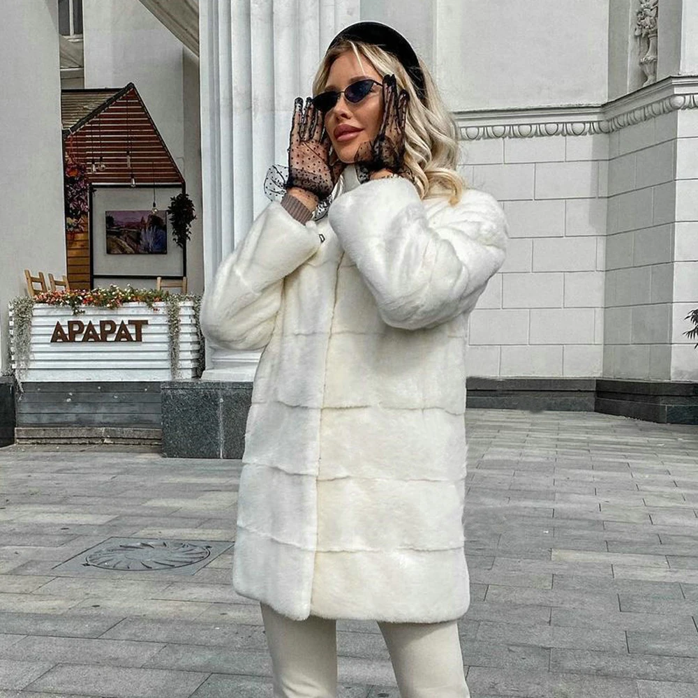Women Natural Mink Fur Jacket Medium Length High Quality Genuine Fur Overcoats Luxury Woman Real Mink Fur Coats Casual Outwear