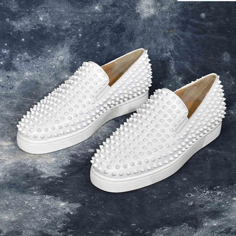 White Spikes Mens Designer Shoes Low Top Round Toe Men Dress Slip on High Quality Fashion Runway for | Обувь