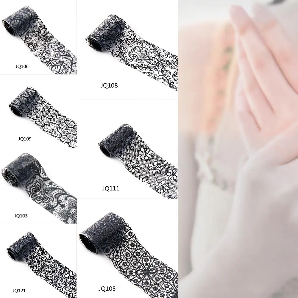 1 шт Новый Дизайн Черные Кружева цветочные наклейки для ногтей Фольга в рулонах
