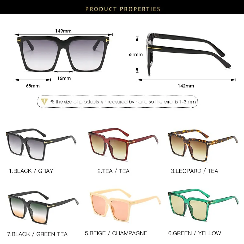 

2021 Oversize Square Sunglasses Women's Vintage Brand Big TFrame Sun Glasses Woman Black Gradient Female Glasses Oculos UV400