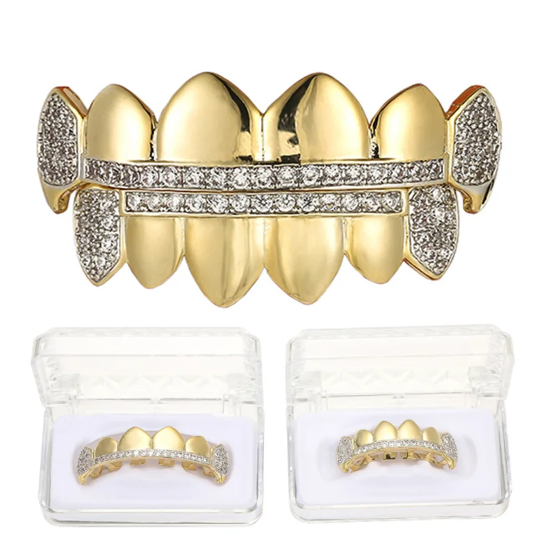 Кубический циркониевый хип-хоп зубы клыки гриль Top & Bottom Grills стоматологические ротовые панели панк крышки косплей вечеринка рэпперские украшения.