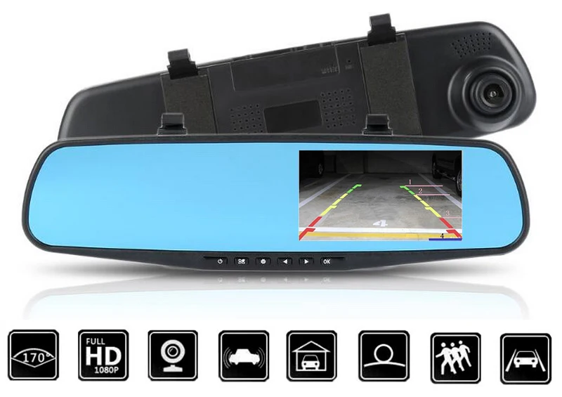 Зеркало видеорегистратор 4 3 дюйма Full HD 1080P с ночным видением|mirror recorder|dual lensdash camera