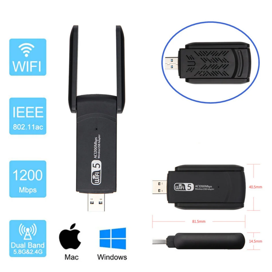 

Wireless Wifi Adapter Wireless USB 600Mbps 1200Mbps Lan USB Ethernet 5G 2.4G Dual Band Wi-fi Network Card 802.11n/g/a/ac