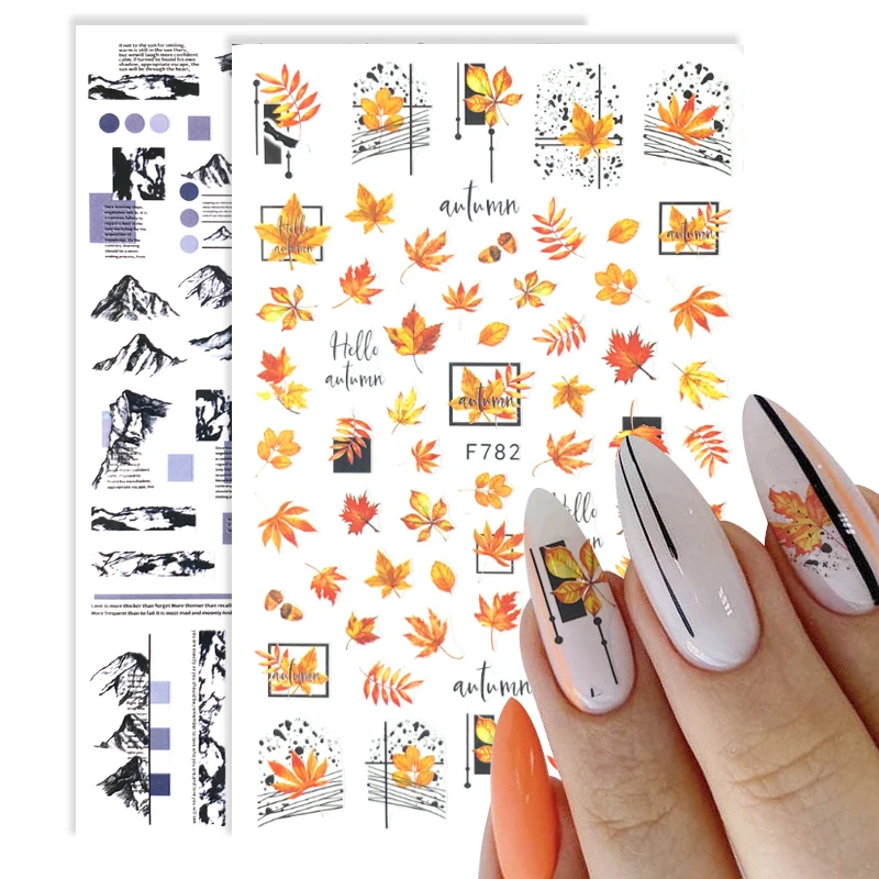 

1pcs summer fall design nail art decals temporary tattoos 3d flower nail art deco kawaii sticker nail supply flower leaf pattern
