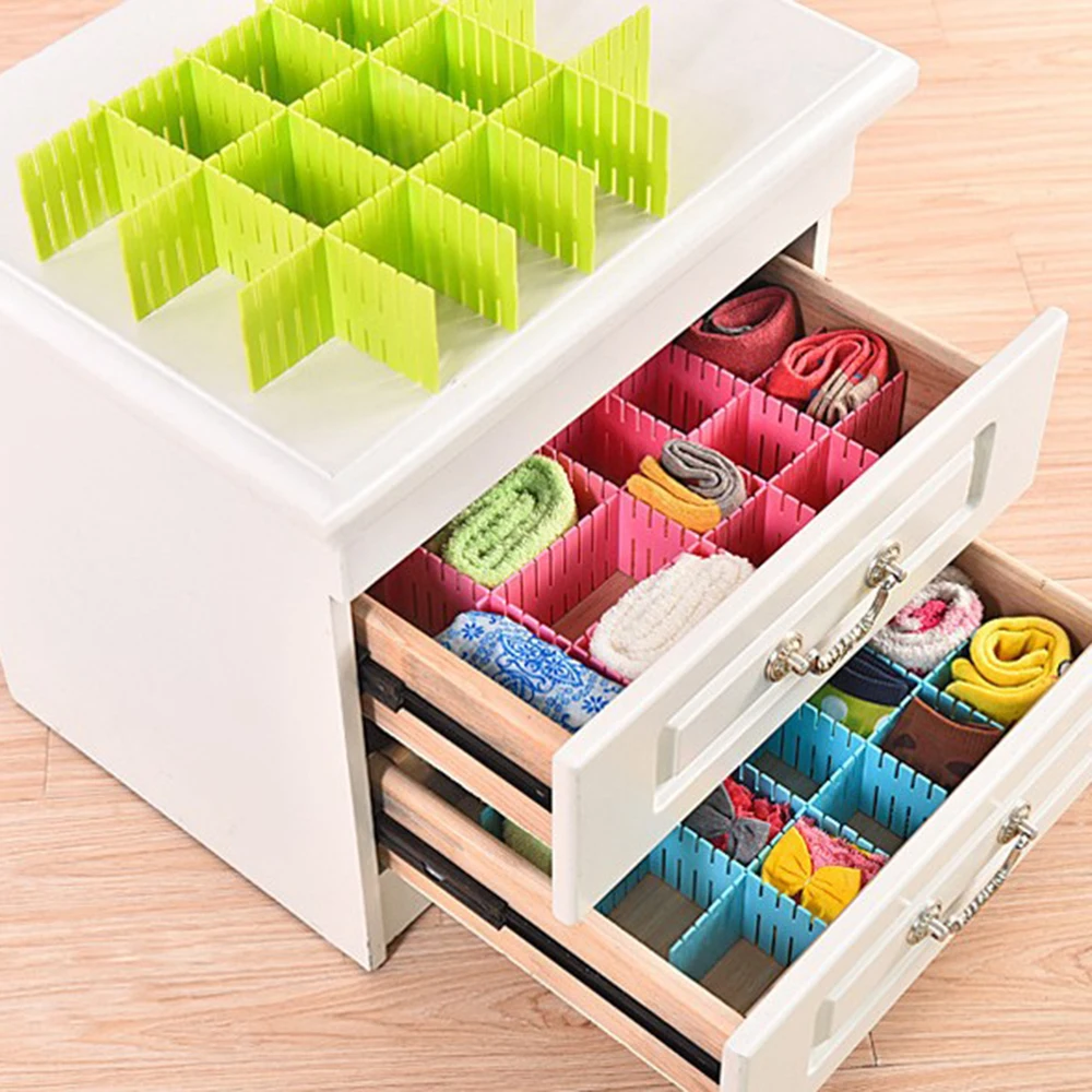 

Drawer Dividers Drawer Divider Organizers 4PCS DIY Plastic Grid Adjustable Divider Household Storage Socks Underwear Organizer