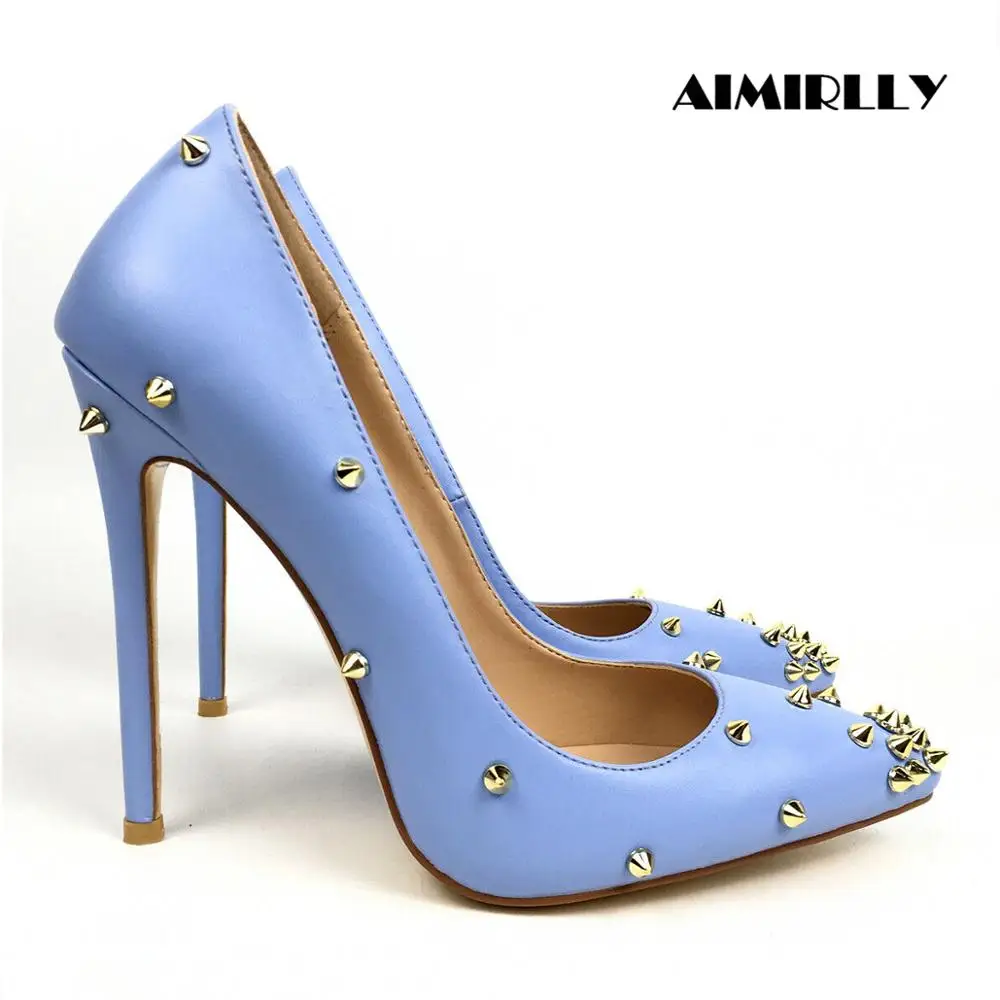 

Shoes Women Pointed Toe High Heels Pumps & Stilettos Rivets Stud Fashion Ladies Party Clubwear Heels Slip On Aimirlly
