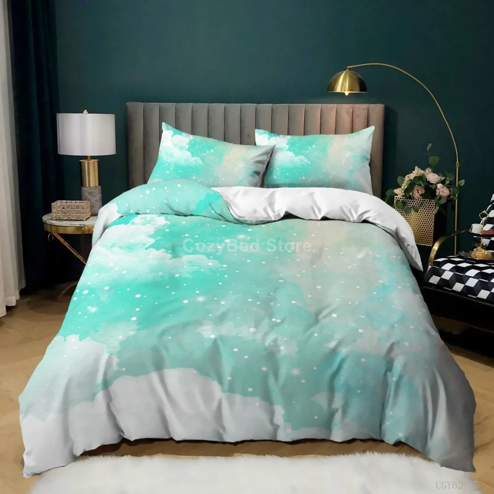 Комплект постельного белья с изображением фантазийных облаков розовое голубое