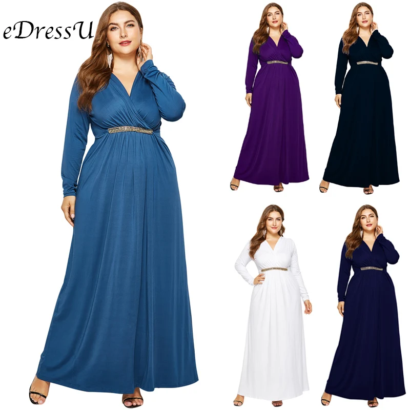 【Clearance】eDressU элегантные Вечеринка платье размера плюс бусы Макси с v образным