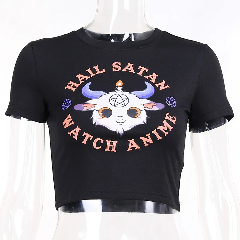 

Goth T-shirt Female Y2k Crop Top Anime Aesthetic Vintage Street Kawaii Shirt Harajuku Punk Shirt Women Clothing 2021 New Gothic