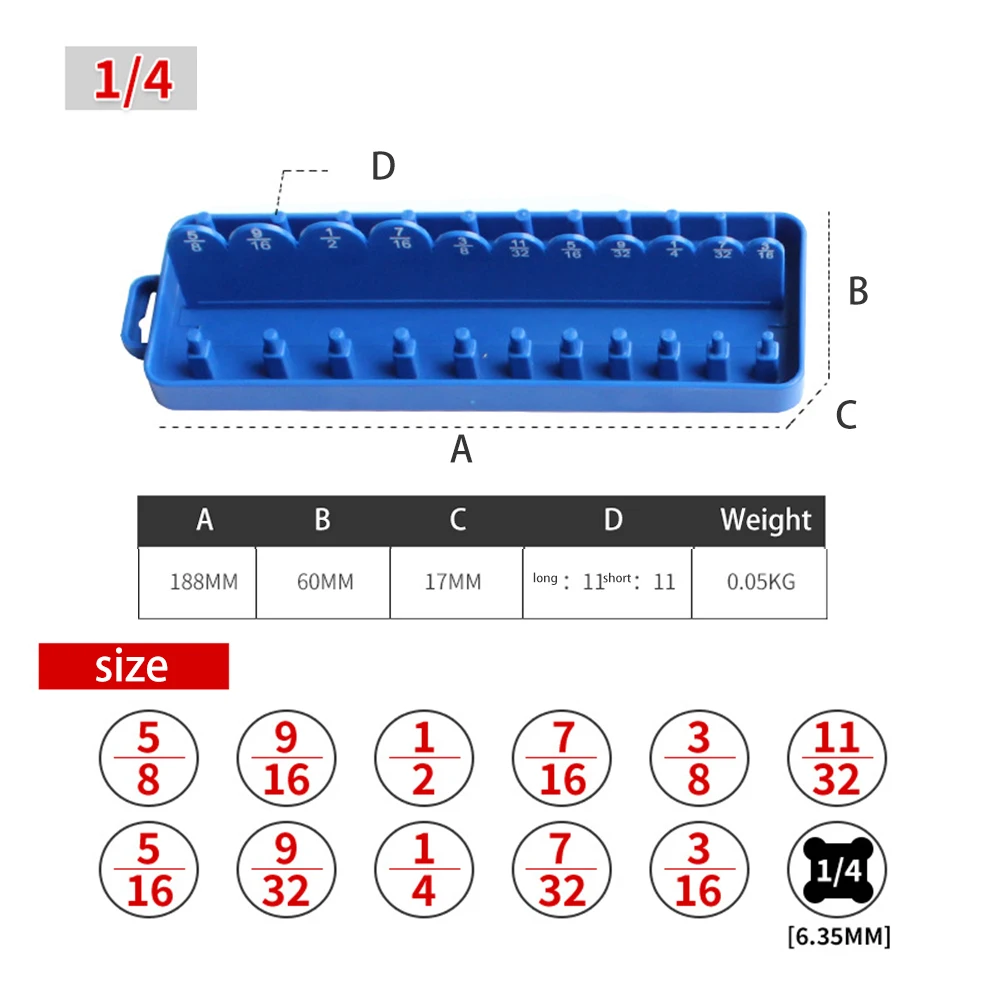 

1/4" OR 3/8" OR 1/2" SOCKET TRAY RACK RAIL HOLDER HOLDS 22/26/28 SOCKETS BLUE