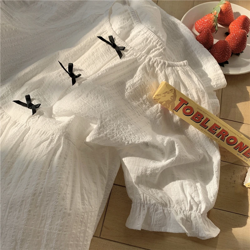 

Harajpee Nightgowns Sweet Fairy Thin White Pajamas O Neck Sweet White Japanese Style Homewear Nightdress Female Summer 2021