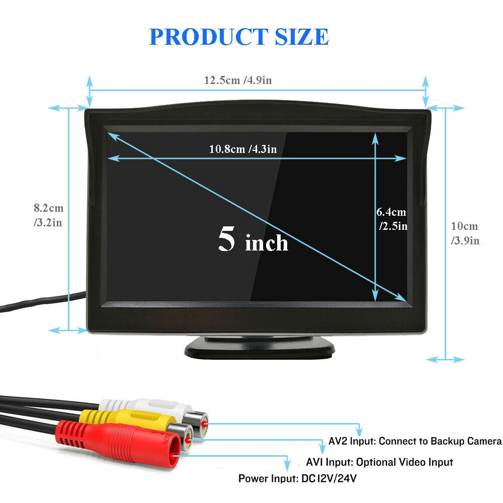 YuanTing 5 Inch TFT LCD Car Color Rear View Monitor Screen 12-24V for Parking Backup Camera with 2 Optional Bracket | Автомобили и