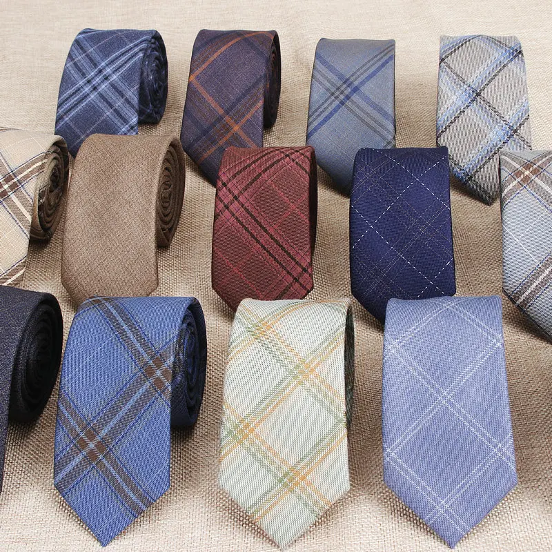 

Fashion Men's Colourful Tie Cotton Formal Shirts Solid Ties Necktie Narrow Slim Skinny Cravate Casual Neckties For Man Plaid Tie