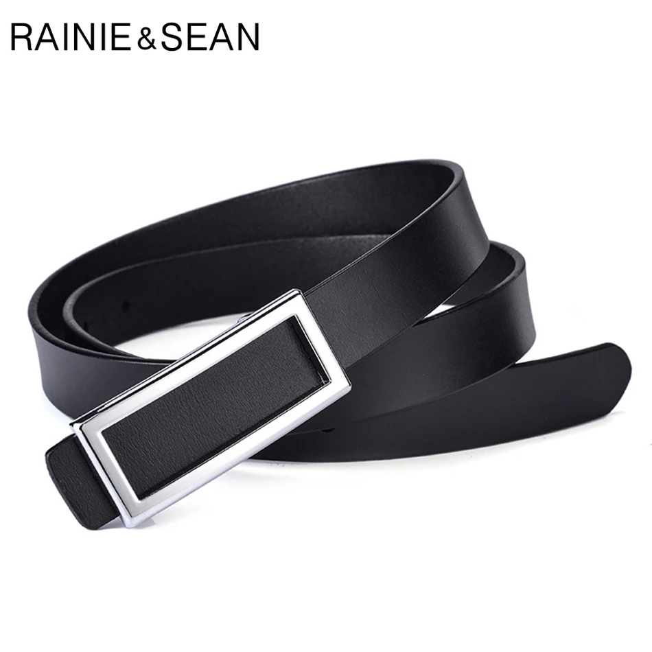 

RAINIE SEAN Women Leather Belt Genuine Cowhide Trouser Belt Black Formal Square Smooth Buckle Belt Office Lady Belt Real Leather