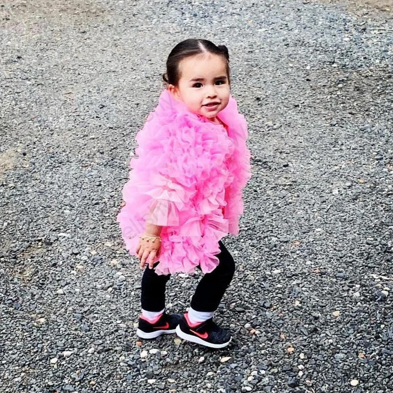 

Pink Tops For Little Girls Puffy Tiered Sleeves Tops For Birthday Party Kids Cute Pleated Ruffle Tulle Jackets