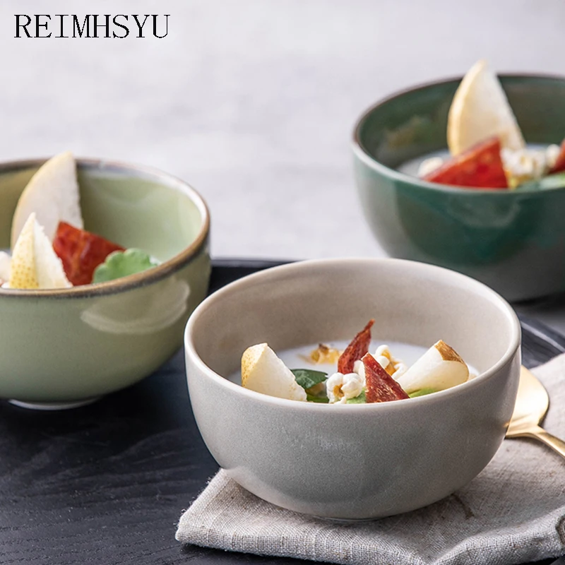 

1PC Japanese Style Single Ceramic Glaze Rice Eating Salad Noodle Soup Dinner Breakfast Bowl Household Tableware