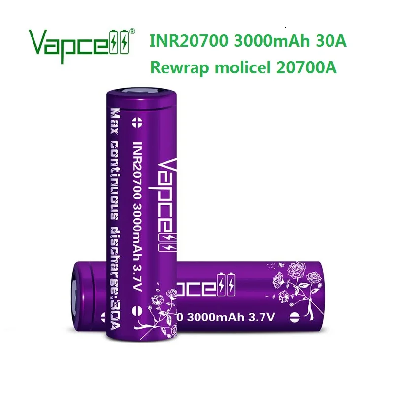 Оригинальный перезаряжаемый литий ионный аккумулятор Vapcell INR20700 3000 мАч 30 А 3 7