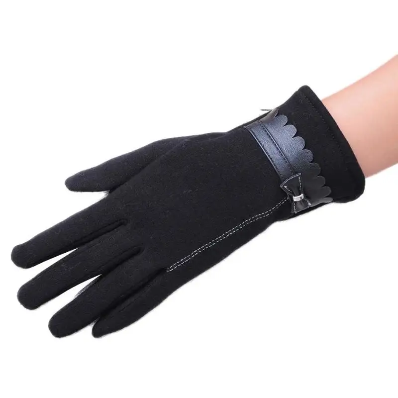 

Women's Fashion Ladies Cashmere Touchscreen Gloves Warm Winter High Quality Bowknot PU Leather Gloves MiMi#134