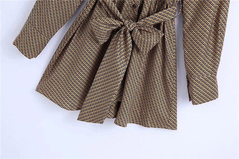 

Vintage Women Geometry Print Dress 2020 Fashion Ladies Lazy Style Dresses Streetwear Female Bow Sashes Dress Chic Girl Vestidos