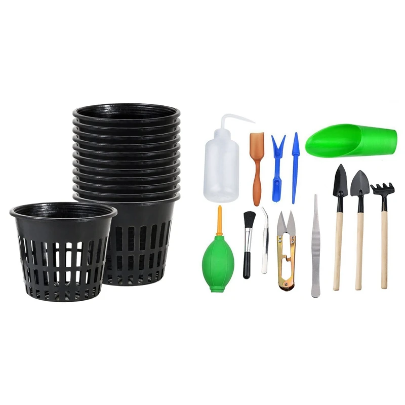 

13Pcs Mini Garden Hand Succulent Tools With 50Pcs Plant Net Pots, Reusable Plastic Cups, Slotted Design