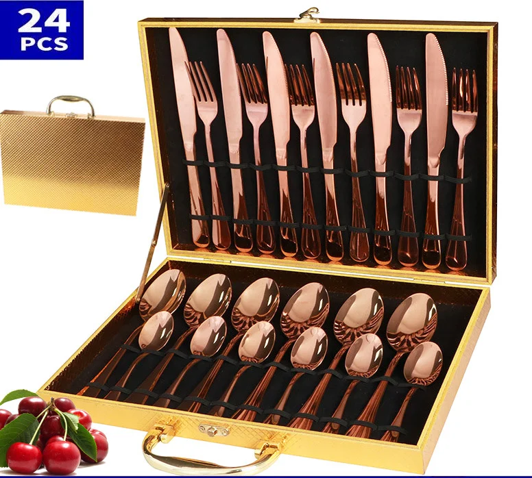 

24Pcs High Quality Cutlery Set Stainless Steel Dinnerware Set Knife Fork Spoon Dinner Set Tableware Kitchen Flatware Set
