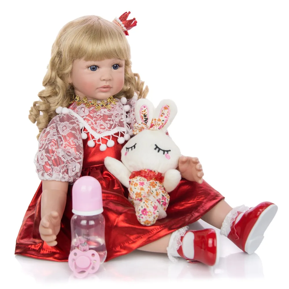 Кукла реборн с длинными кудрявыми светлыми волосами 60 см | Игрушки и хобби