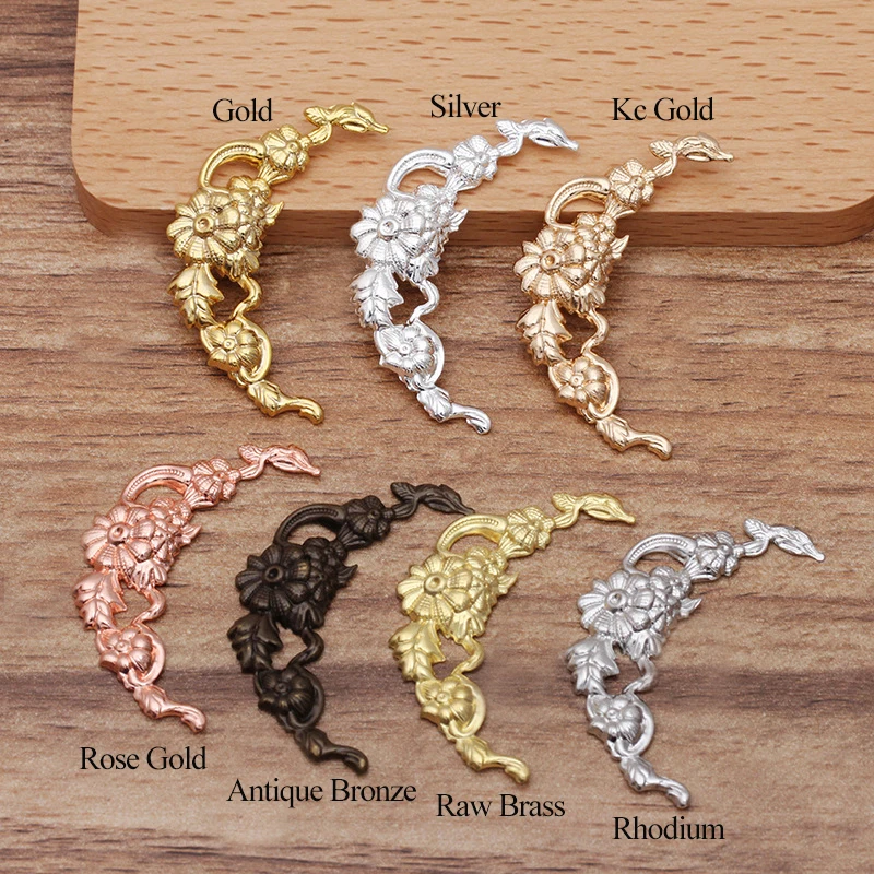 

20pcs 40mm Plated Filigree Hollow Curved Strip Flowers Components For DIY Retro Headwear Jewelry Making Accessories Findings