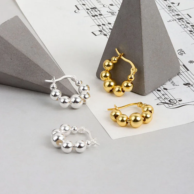 

VENTFILLE 925 Sterling Silver Round Bead Hoop Earrings Female Fashion Accessories Jewelry Party Wedding Gifts