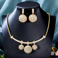 siscathy 2pcsset fashion luxurious copper inlay zircon ball shape pendant jewelry set for women necklace earrings accessories