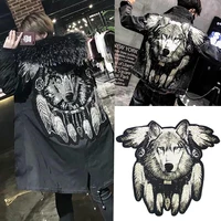 1pcs fashion super big big size embroidery sequins applique patches cool wolf sew on patches for clothes diy patch