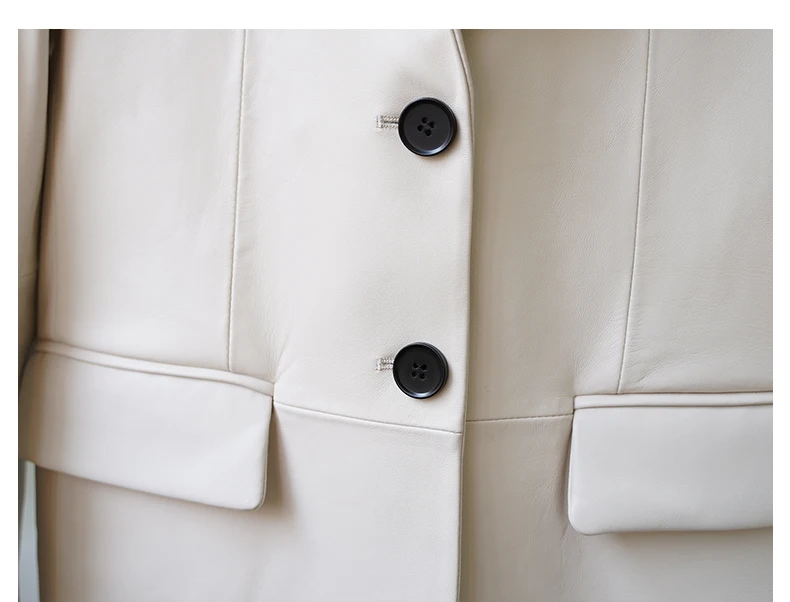 

Spring Autumn Casual Women Real Genuine Sheepskin Leather Jacket Coat Belt Turn Down Collar Single Breasted Blazer