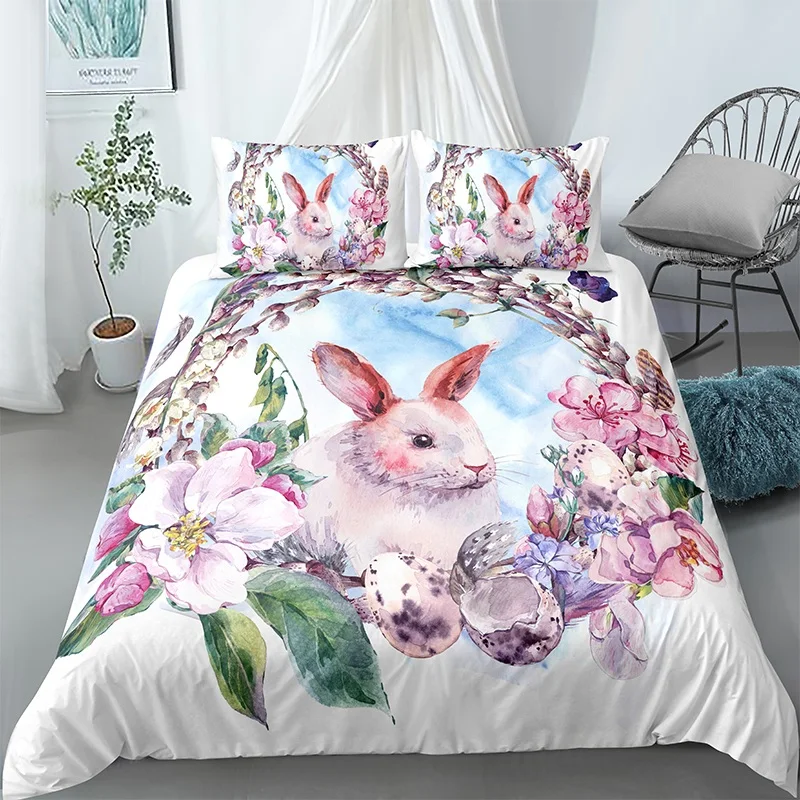 Easter Duvet Quilt Cover 3D Cartoon Rabbit Printed Bedding Set Pillowcase 2/3pcs For Home Bedroom Cute Bed Linen Drop Shipping