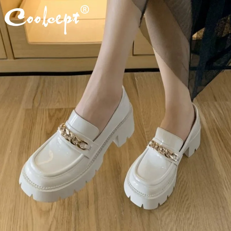 

Туфли Coolcept женские из натуральной кожи, натуральная кожа, платформа, толстый каблук, модная обувь для вечерние, размеры 34-39