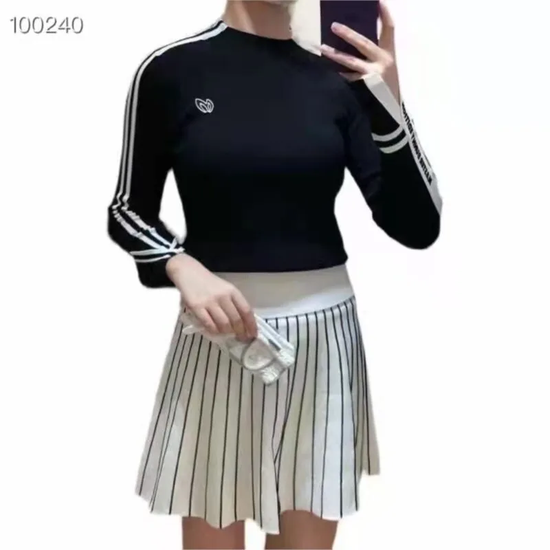 Autumn and winter new golf clothing ladies long-sleeved knit sweater Slim stretch sweater all-match color contrast top