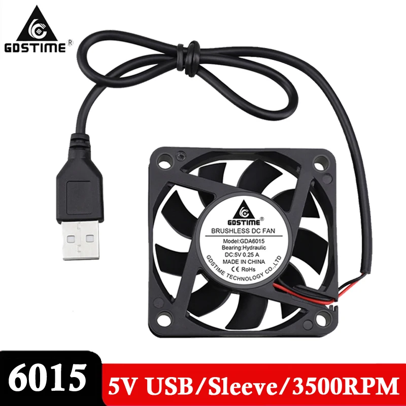 

50Pcs Lot Gdstime 60mm 60x60x15mm 6cm DC 5V USB Cooling Axial Fan 6015 Brushless PC CPU Laptop Exhaust Motor Heatsink Cooler Fan