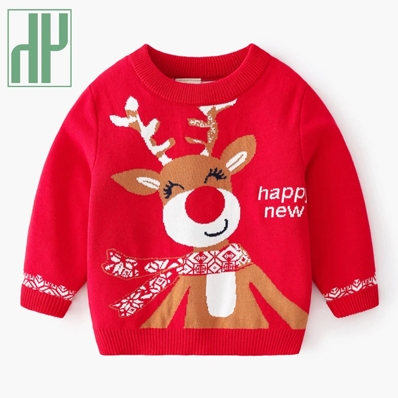 

Рождественские свитеры, одежда для маленьких девочек и мальчиков, зимний свитер с длинным рукавом и мультяшным оленем, Рождественская Одеж...
