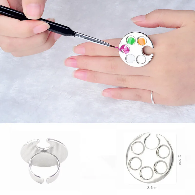 

1pc Ring Shape Mini Manicure Palette Nail Art Finger Ring Palette Makeup Mixing Acrylic Paint Palettes Nail Tools