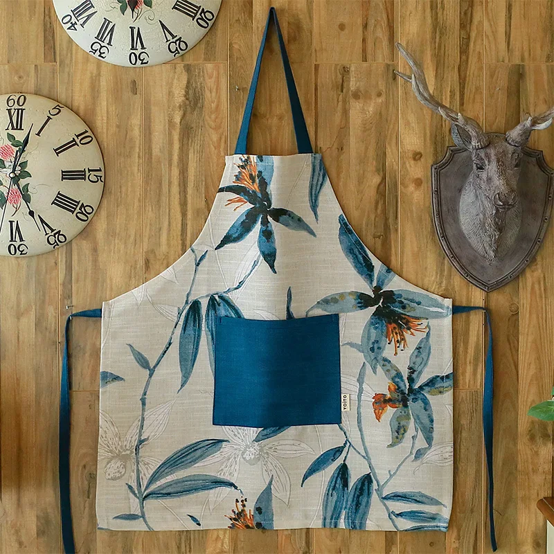 

Простой пасторальный стиль, хлопковый и Льняной Фартук без рукавов с цветочным принтом, Кухонный Фартук для взрослых, одежда для пекарни и р...
