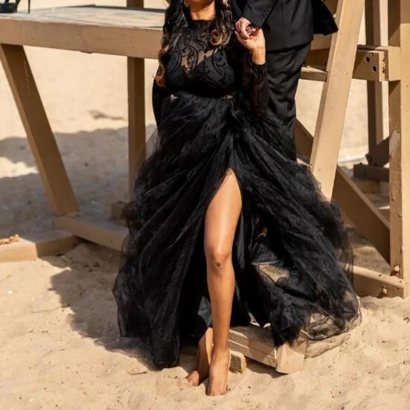 

High Slit Skirts Long Pretty Jupe Femme Women Skirt Tulle Saias Tutu Skirt Black Custom Made Size