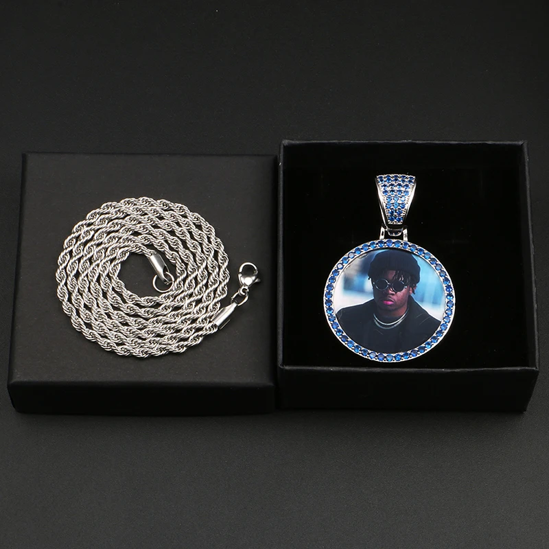 Синий с украшением в виде кристаллов на заказ картина памяти медальон Сплошной