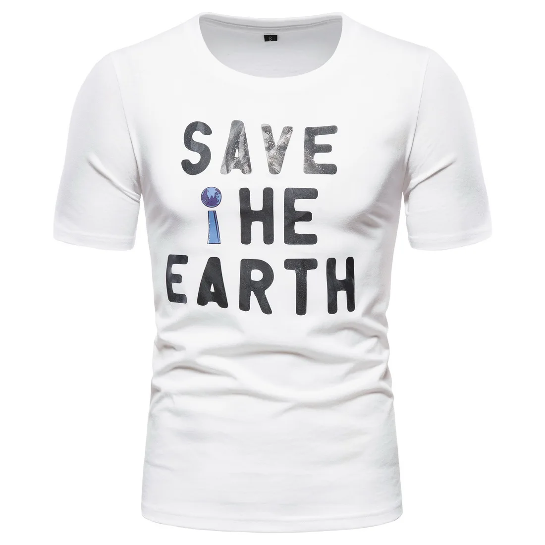 

Summer new men's casual round neck stand collar short-sleeved shirt letters printed European size cotton shirt home travel shirt
