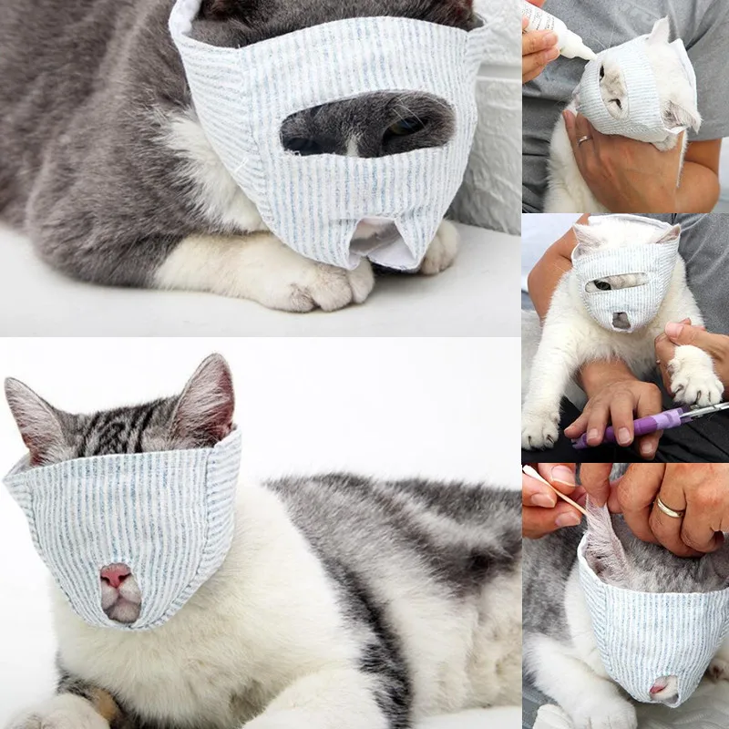 

Маска для ухода за кошками на липучке, дышащая медицинская маска против укусов и соскабливания, с кошачьими ртами, крышка для глаз