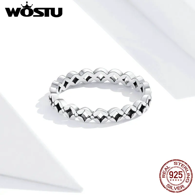 Женское ажурное кольцо WOSTU минимализм 100% Настоящее 925 пробы Серебряное