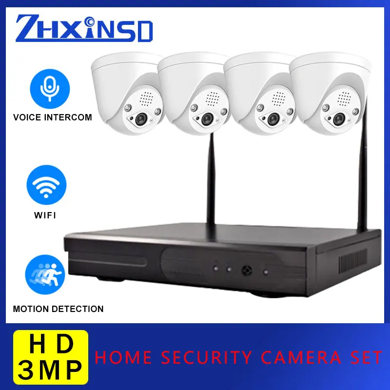 

Беспроводная система видеонаблюдения ZHXINSD, 3 Мп, 4 канала, Wi-Fi, IP-камеры, 8 каналов, P2P NVR, комплект для людей с автоматическим отслеживанием