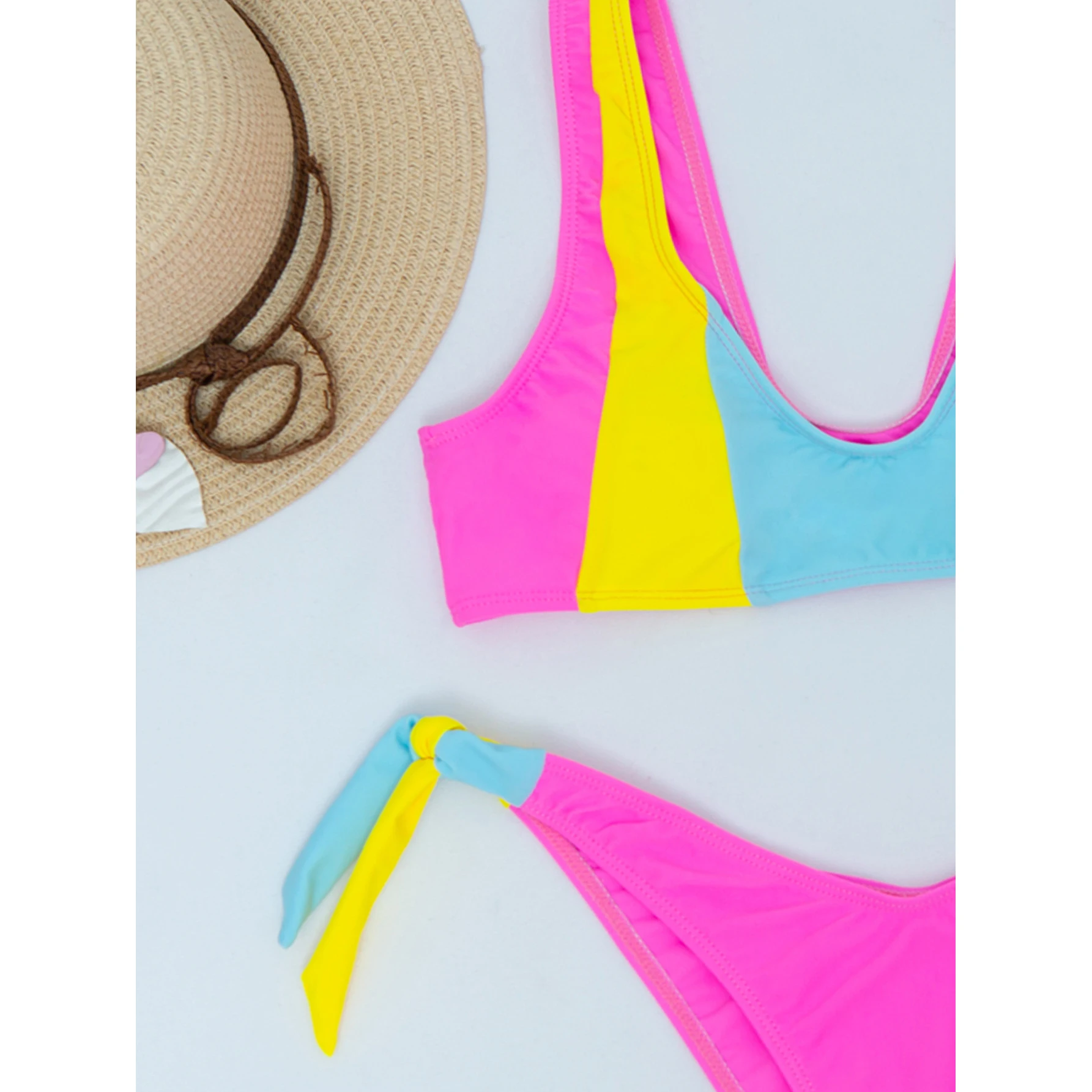 

New Sexy bikini set 2piece womens swimsuit Sling Splicing Multicolor swimwear Polyester Low waist push up Beachwear