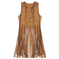 womens fringed suede faux fur sleeveless vest dropshipping
