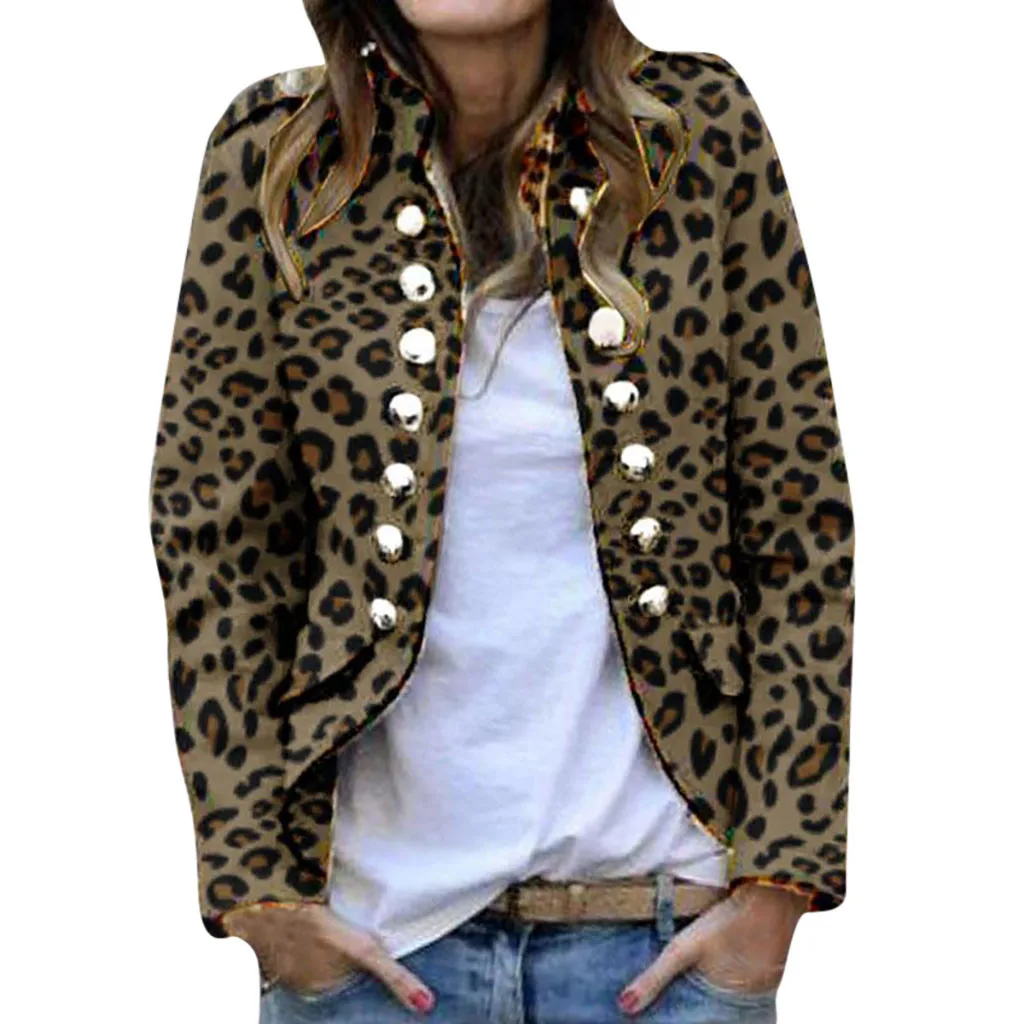 Модное осенне-зимнее пальто с леопардовым принтом женский кардиган на пуговицах