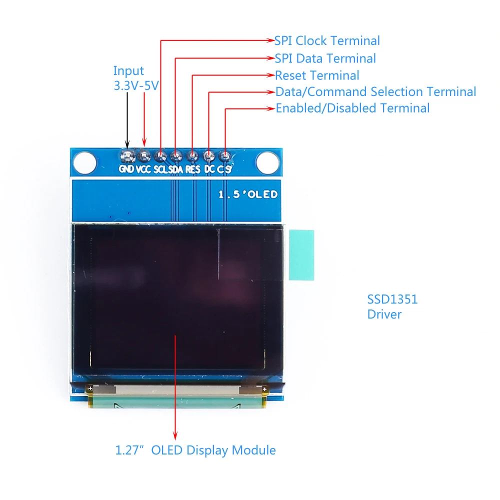 Дисплейный модуль OLED RGB дисплея 1 27 дюйма SPI 128x96 SSD1351 драйвер 128*96 цветной