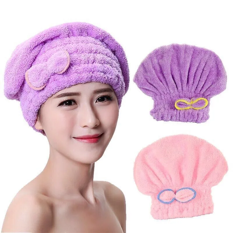 

Microfiber Bath Hair Dry Cap Super Absorbent Quick Drying Bowknot Shower Cap Bathroom Accessories